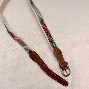 Boys belt leather buckle. Tartan print